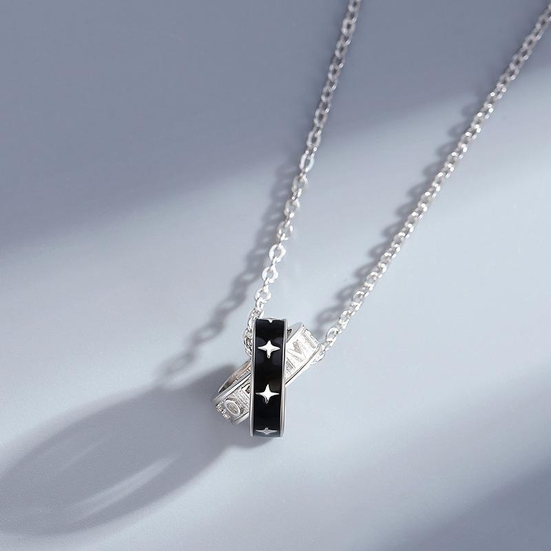 Star Ring Couple Necklace - S925 Sterling Silver Fashion Double Ring Collarbone Chain