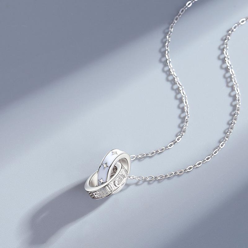 Star Ring Couple Necklace - S925 Sterling Silver Fashion Double Ring Collarbone Chain