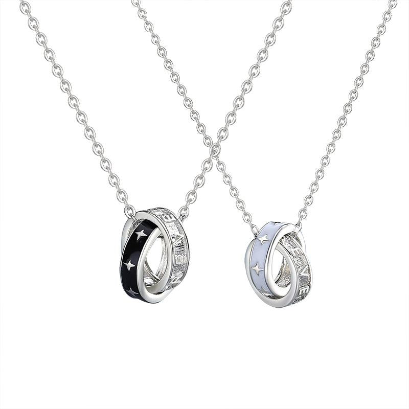 Star Ring Couple Necklace - S925 Sterling Silver Fashion Double Ring Collarbone Chain
