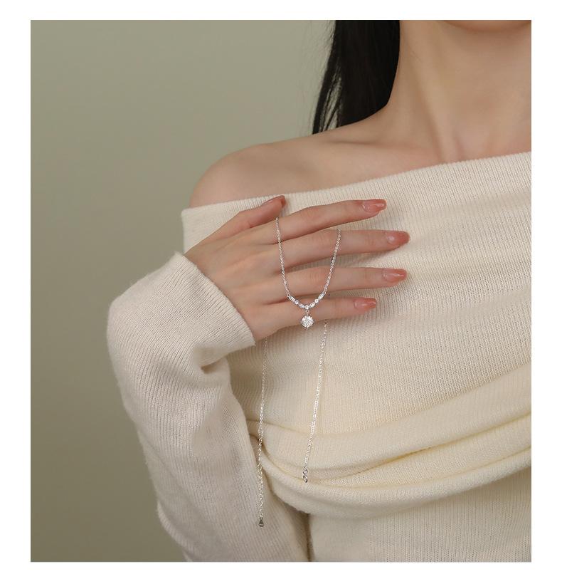 S999 Sterling Silver Sparkling Zircon Necklace for Women - Versatile High-End Niche Light Luxury Fine Silver Collarbone Chain