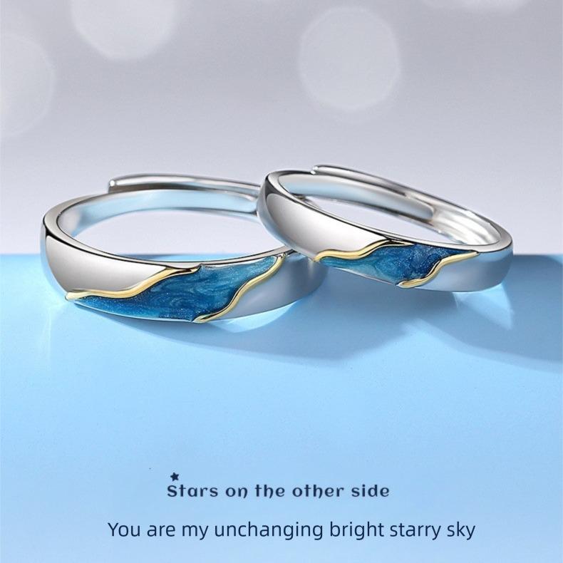 Original Biana Starry Sky couple rings for women, made of s925 sterling silver, with a luxurious yet simple and unique style. The open - ended enamel couple rings are perfect for Valentine's Day.