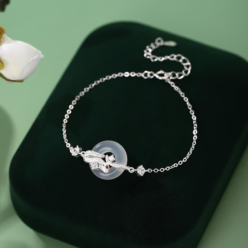 S925 Sterling Silver New Year Smart Snake Necklace, Auspicious Snake Zodiac Necklace for the Year of the Snake, Clavicle Chain