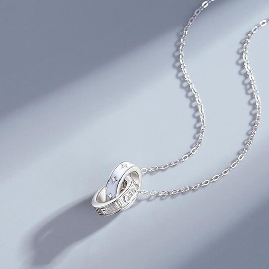 Star Ring Couple Necklace - S925 Sterling Silver Fashion Double Ring Collarbone Chain