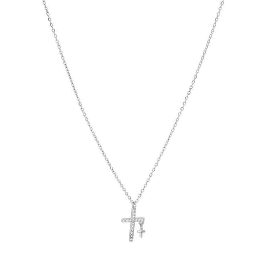 Minimalist Commuter Style Geometric Cross Rhinestone Inlaid Pendant S925 Sterling Silver Necklace