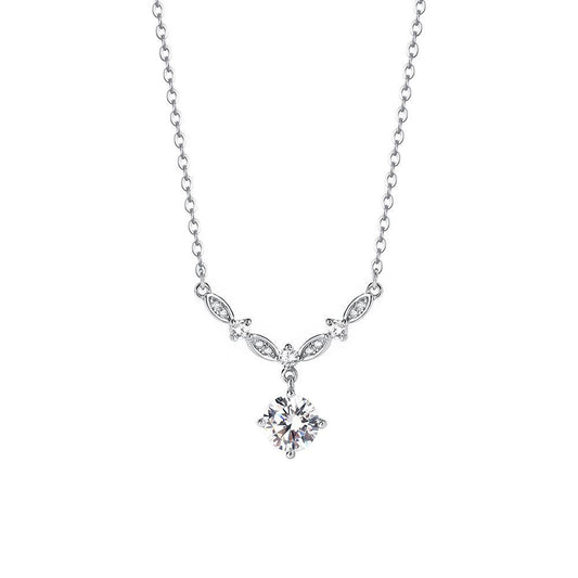 S999 Sterling Silver Sparkling Zircon Necklace for Women - Versatile High-End Niche Light Luxury Fine Silver Collarbone Chain